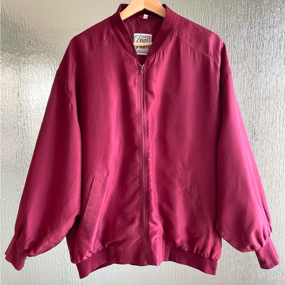 Vintage 90s Fuzi Silks Burgundy Oversized Bomber Jacket